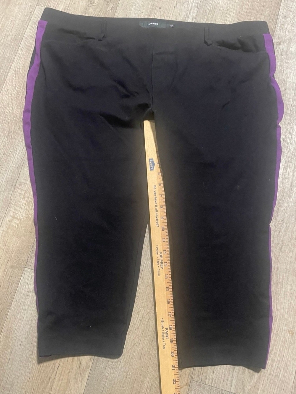 Torrid Black Cropped Ponte Trouser Pants with Purple Side Stripe women’s 4